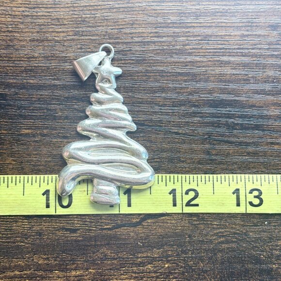 VTG Sterling Silver 925 Christmas Tree Puffed Design Pendant Size 3" Length - Picture 8 of 9